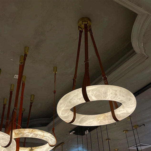 Nordic Leather Copper Faux Marble LED Chandelier