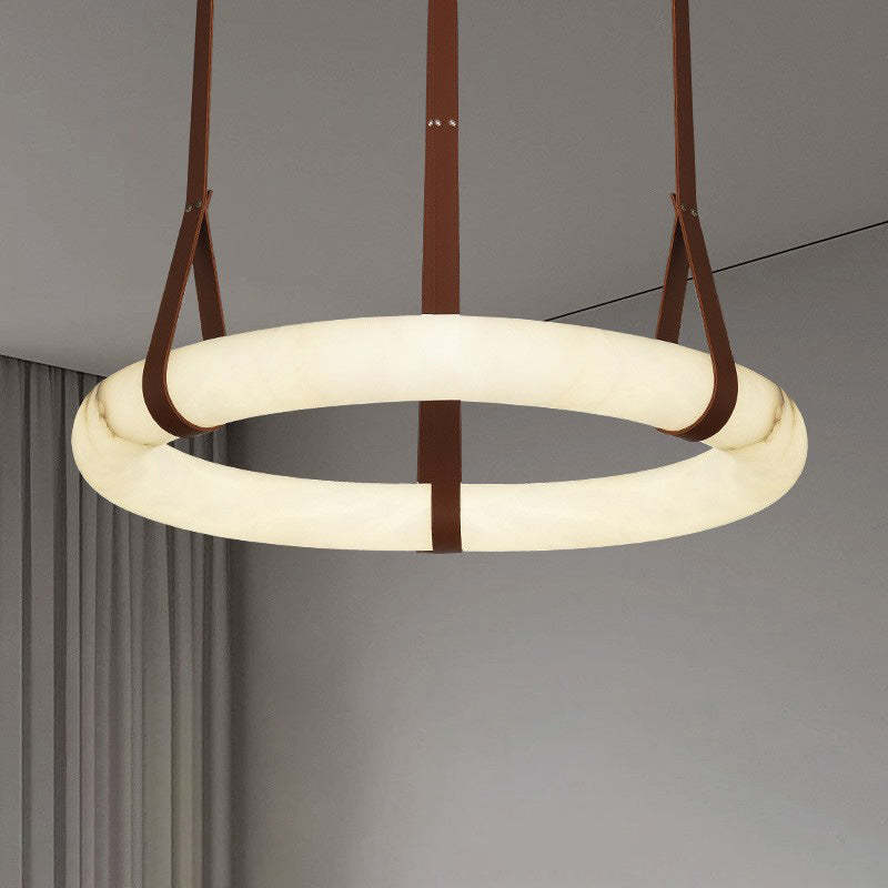 Nordic Leather Copper Faux Marble LED Chandelier