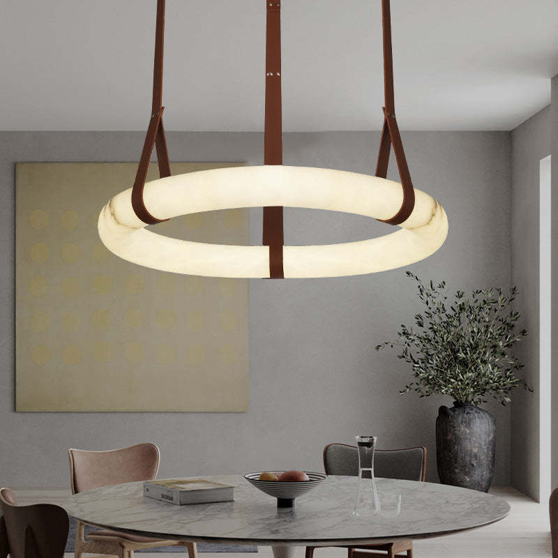Nordic Leather Copper Faux Marble LED Chandelier
