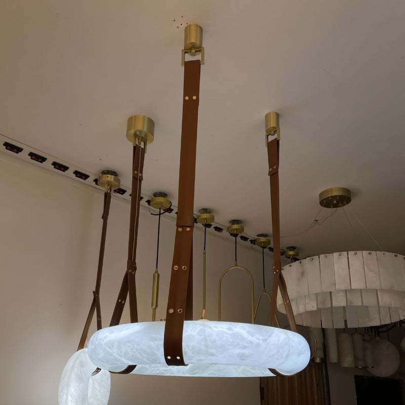 Nordic Leather Copper Faux Marble LED Chandelier