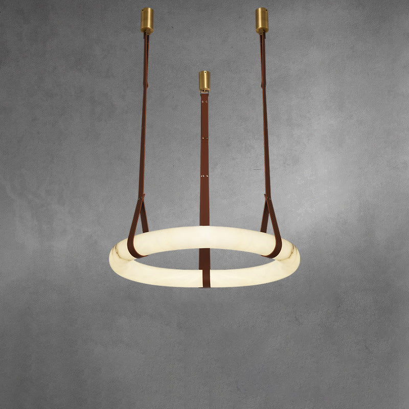 Nordic Leather Copper Faux Marble LED Chandelier