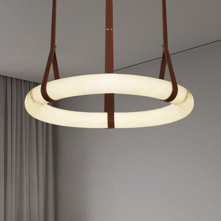 Nordic Leather Copper Faux Marble LED Chandelier