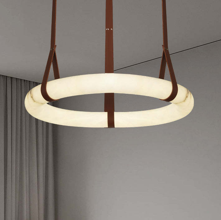 Nordic Leather Copper Faux Marble LED Chandelier