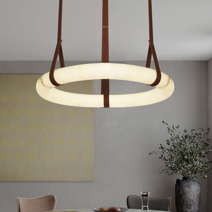 Nordic Leather Copper Faux Marble LED Chandelier