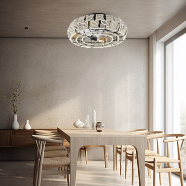 Vintage Round Iron Linen 4-Light Semi-Flush Fan Light