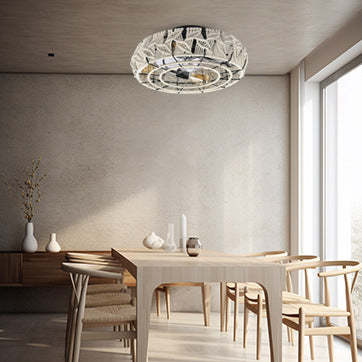 Vintage Round Iron Linen 4-Light Semi-Flush Fan Light