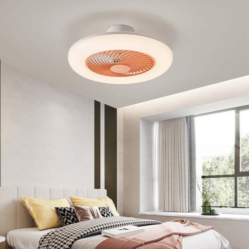 Modern Round Iron Acrylic LED Semi-Flush Fan Light