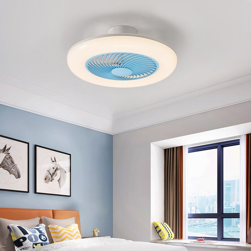 Modern Round Iron Acrylic LED Semi-Flush Fan Light