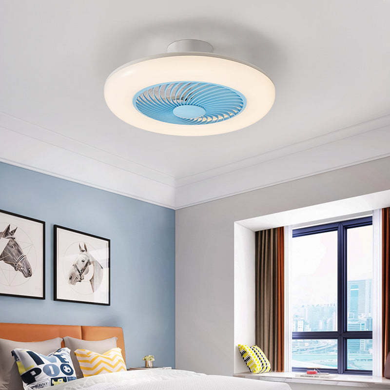 Modern Round Iron Acrylic LED Semi-Flush Fan Light