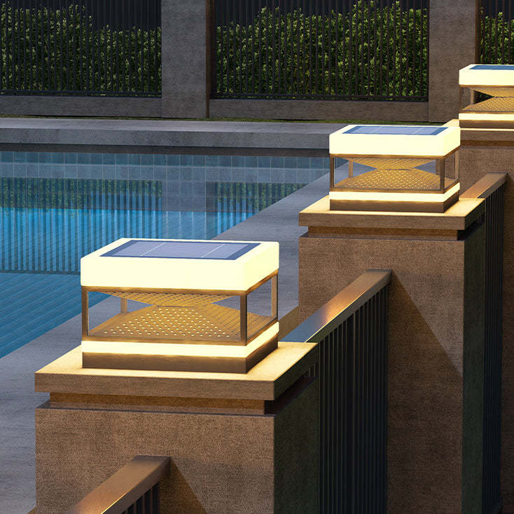 Industrial Solar Stainless Square LED Outdoor Post Light — Warm Light(3000K) / Solar - 10V