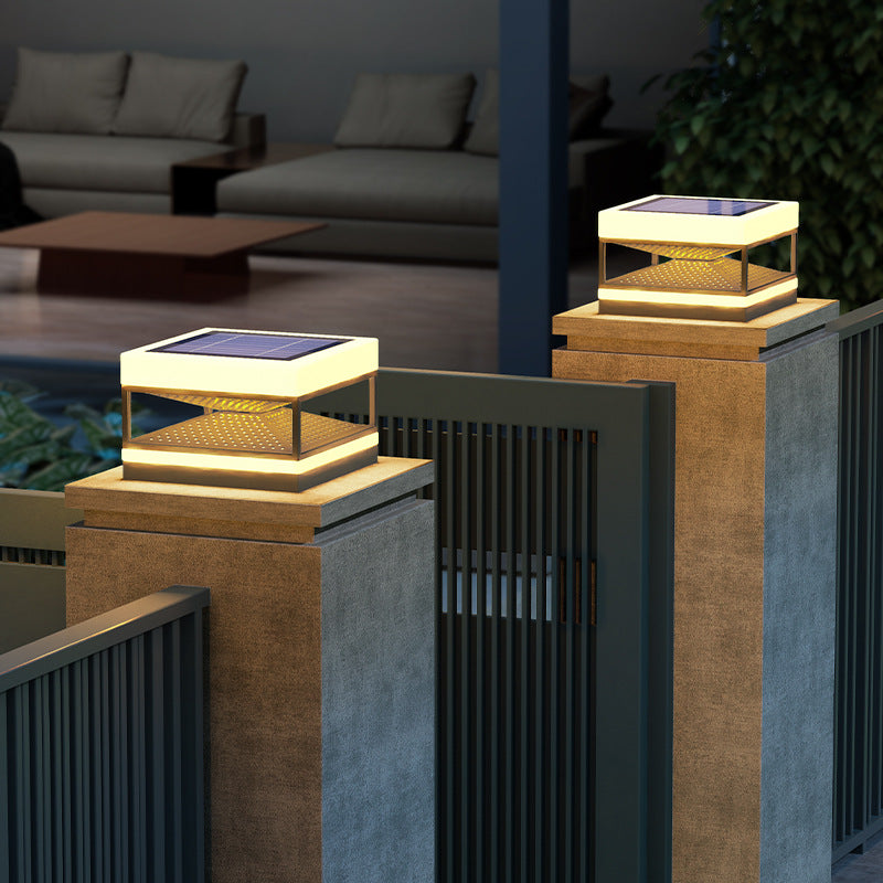 Industrial Solar Stainless Square LED Outdoor Post Light — Warm Light(3000K) / Hardwired - 220V-240V For UK/AU