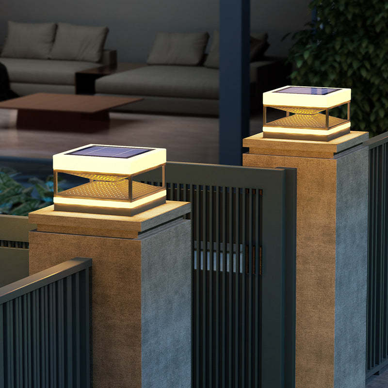 Industrial Solar Stainless Square LED Outdoor Post Light — Warm Light(3000K) / Hardwired - 220V-240V For UK/AU