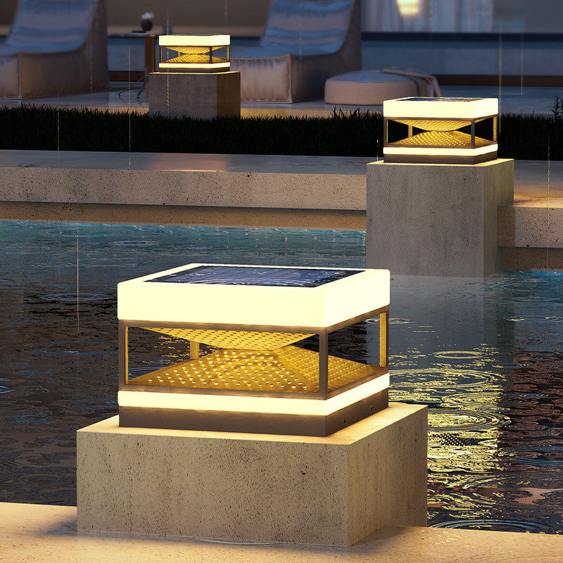 Industrial Solar Stainless Square LED Outdoor Post Light