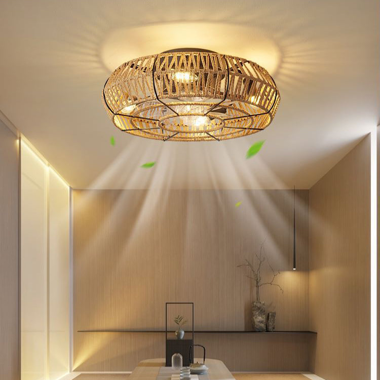 Japanese Dome Hemp Rope Mount Ceiling Fan Light