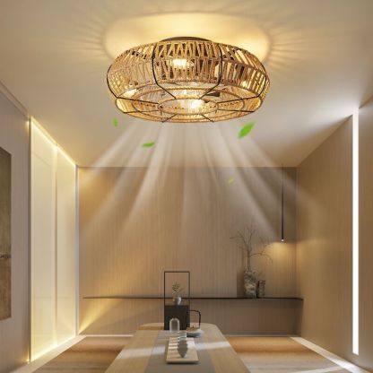 Japanese Dome Hemp Rope Mount Ceiling Fan Light