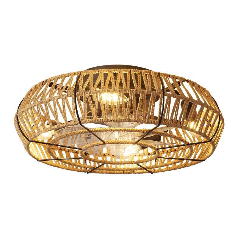 Japanese Dome Hemp Rope Mount Ceiling Fan Light