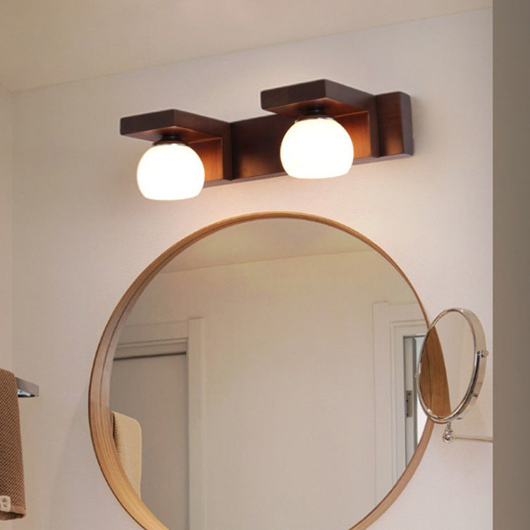 Nordic Rectangle Solid Wood Glass Vanity Wall Sconce