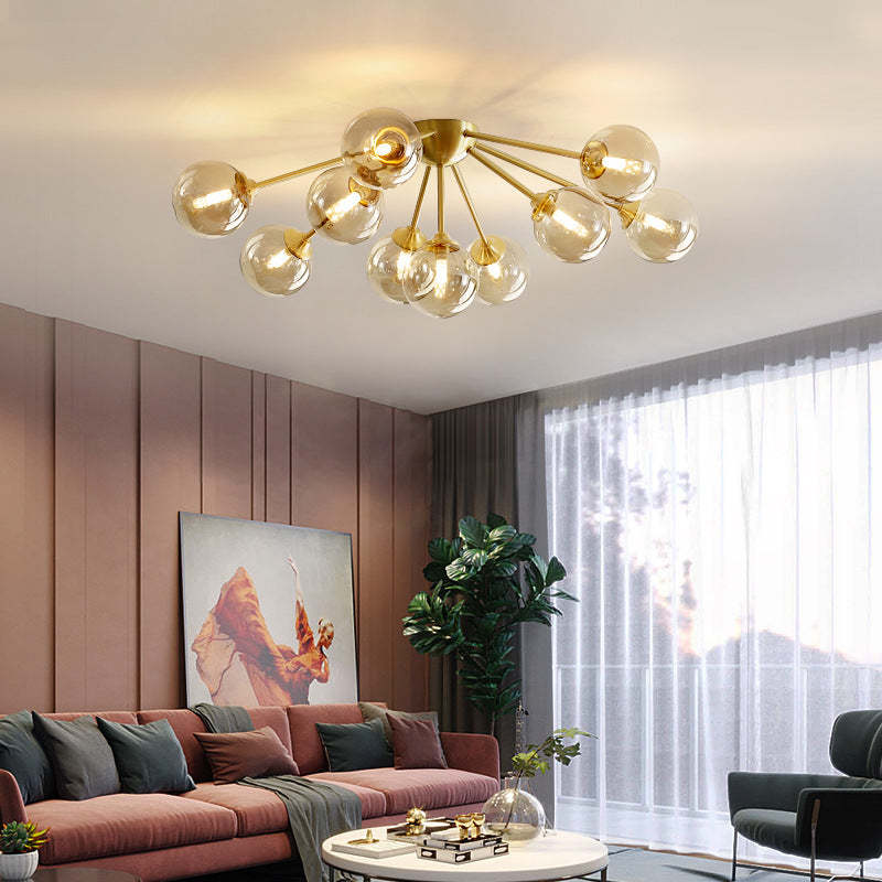 Natural nordic 10-light dome semi-flush mount light — 110V-120V (US/CA