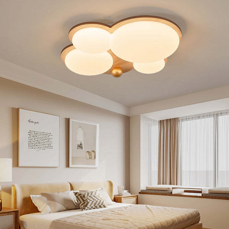 Retro Rubber Wood Golden Sphere Ceiling Light