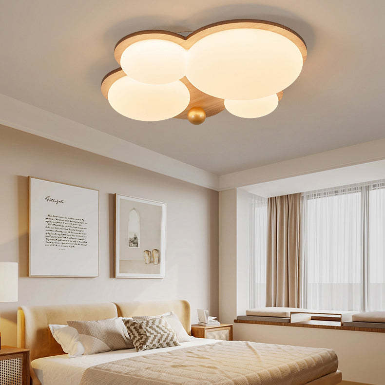 Retro Rubber Wood Golden Sphere Ceiling Light