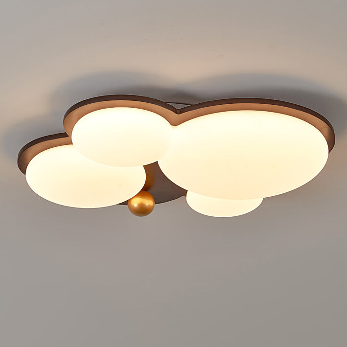 Retro Rubber Wood Golden Sphere Ceiling Light
