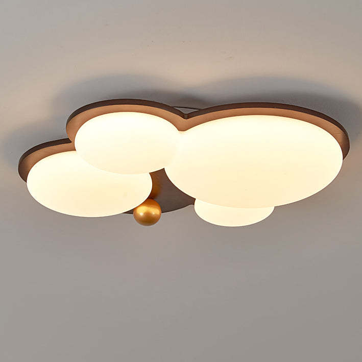 Retro Rubber Wood Golden Sphere Ceiling Light