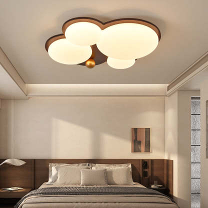 Retro Rubber Wood Golden Sphere Ceiling Light — Walnut Color / Infinitely Dimmable / 110V-120V For US/CA