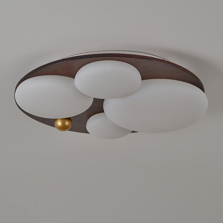 Retro Rubber Wood Golden Sphere Ceiling Light