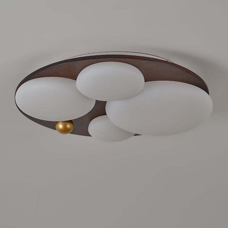 Retro Rubber Wood Golden Sphere Ceiling Light