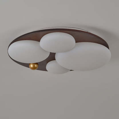 Retro Rubber Wood Golden Sphere Ceiling Light