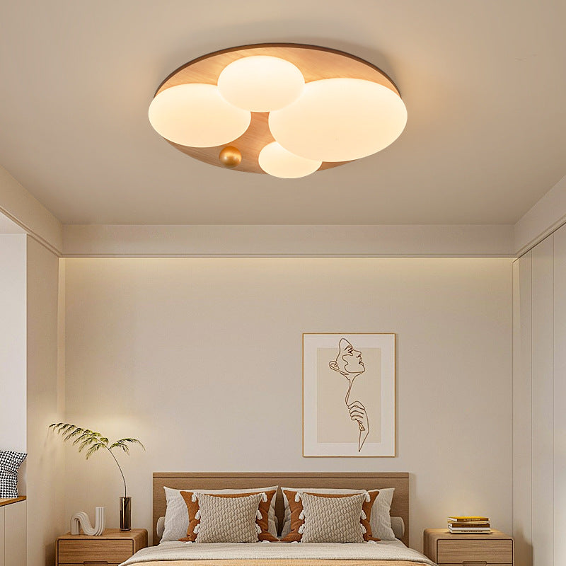 Retro Rubber Wood Golden Sphere Ceiling Light