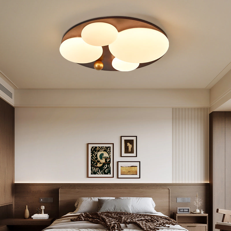 Retro Rubber Wood Golden Sphere Ceiling Light