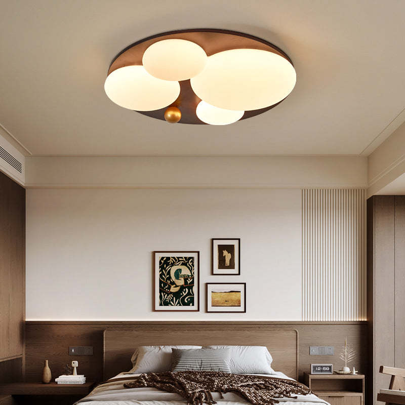 Retro Rubber Wood Golden Sphere Ceiling Light