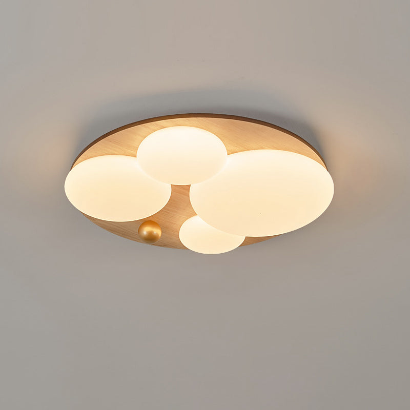 Retro Rubber Wood Golden Sphere Ceiling Light