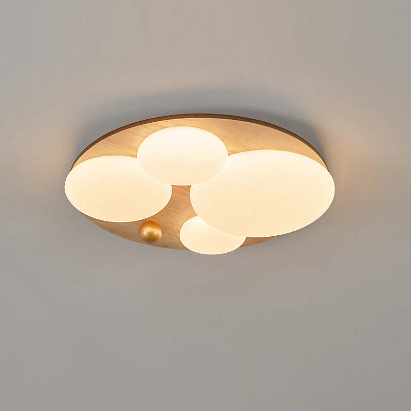 Retro Rubber Wood Golden Sphere Ceiling Light