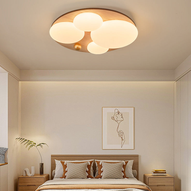 Retro Rubber Wood Golden Sphere Ceiling Light — Walnut Color / Infinitely Dimmable / 110V-120V For US/CA