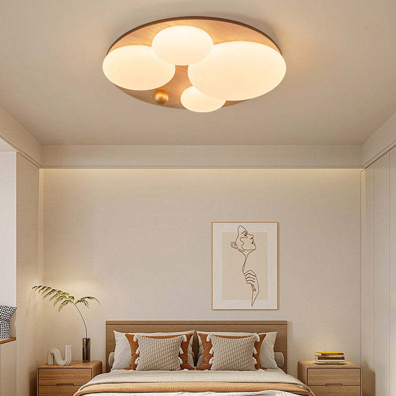 Retro Rubber Wood Golden Sphere Ceiling Light — Walnut Color / Infinitely Dimmable / 110V-120V For US/CA