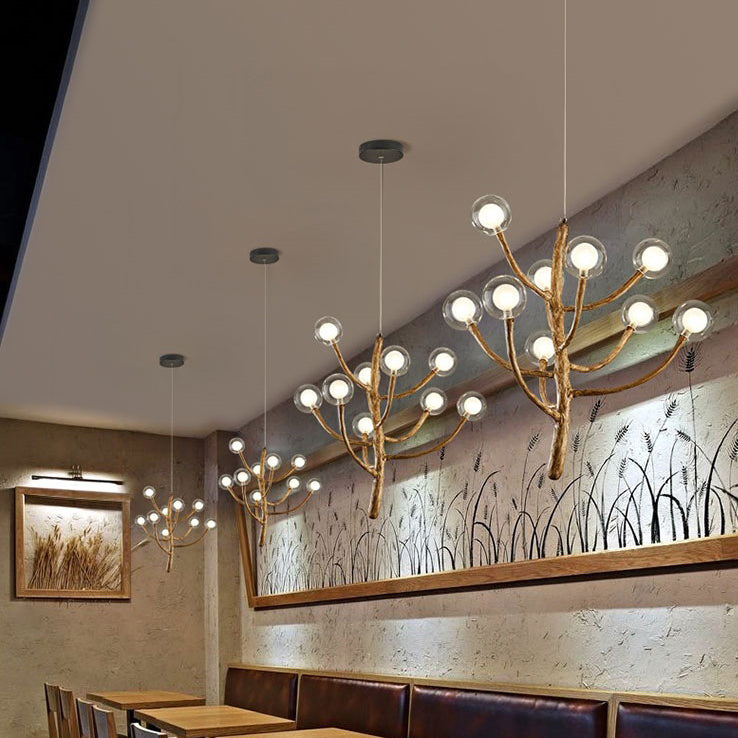 Japanese Dome Tree Branch Polymer Glass Chandelier