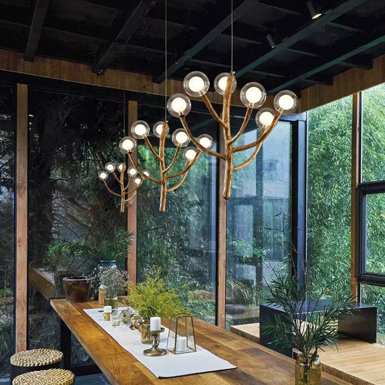 Japanese Dome Tree Branch Polymer Glass Chandelier