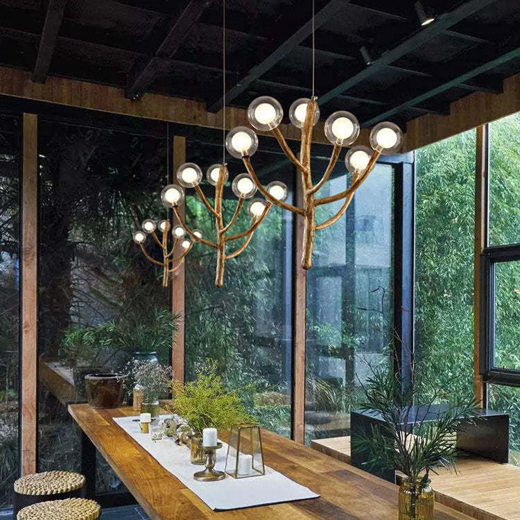 Japanese Dome Tree Branch Polymer Glass Chandelier
