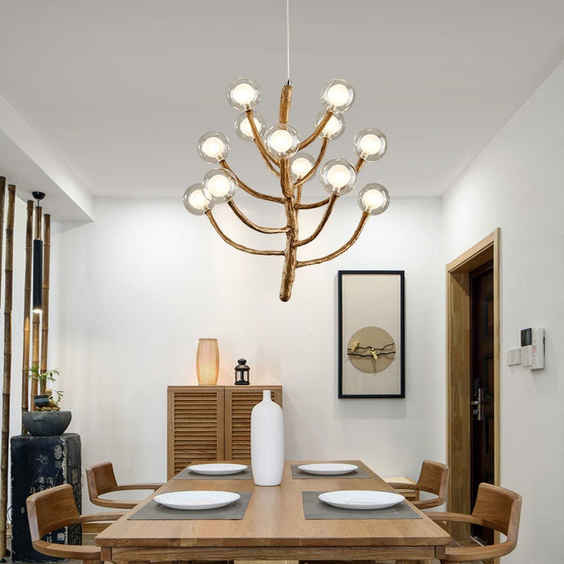 Japanese Dome Tree Branch Polymer Glass Chandelier