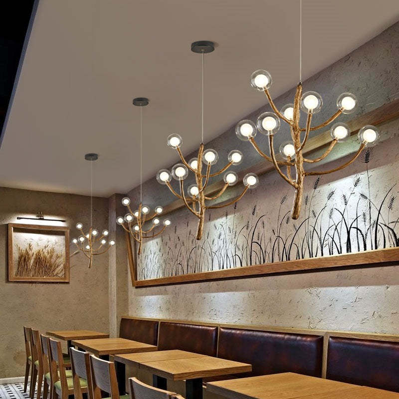 Japanese Dome Tree Branch Polymer Glass Chandelier