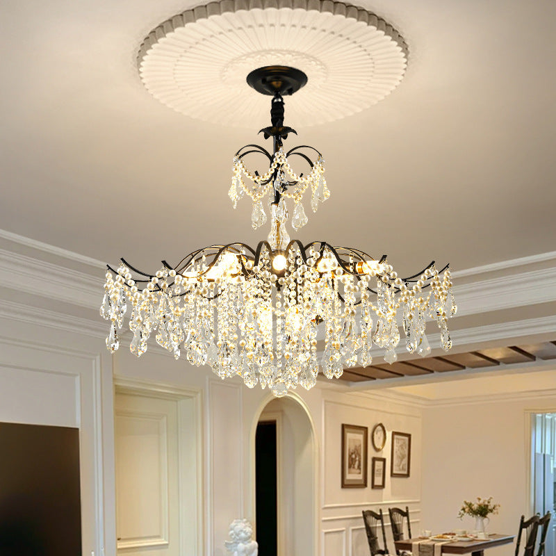 French Dome Branch Crystal Iron Glass Chandelier