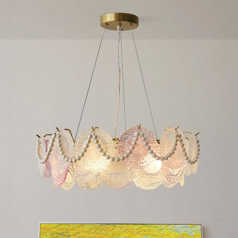 French Dome Pearl Iron Glass Chandelier