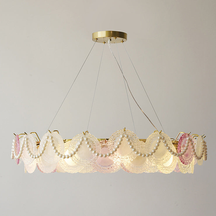 French Dome Pearl Iron Glass Chandelier
