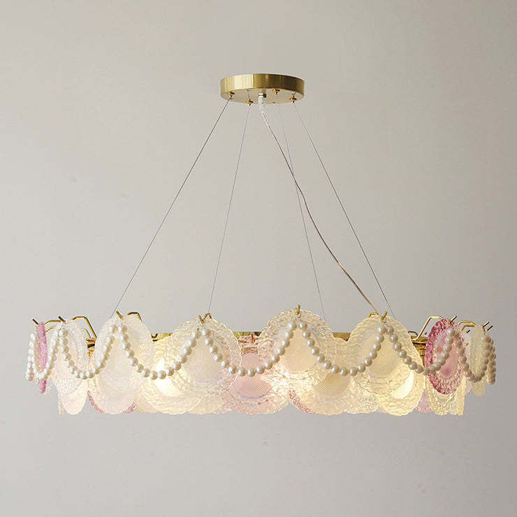 French Dome Pearl Iron Glass Chandelier