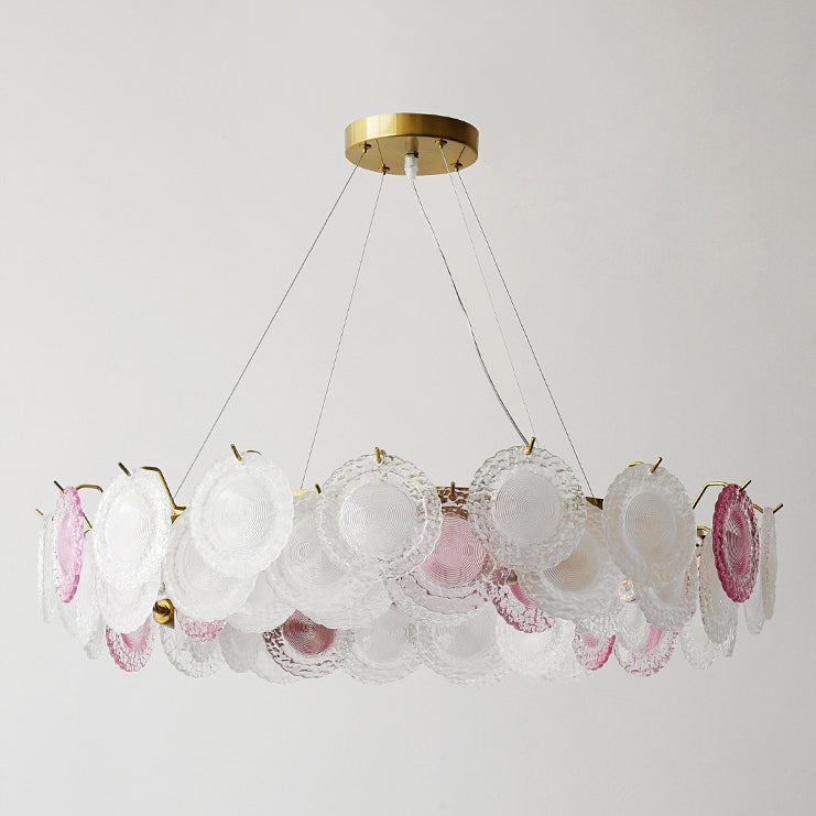 French Dome Pearl Iron Glass Chandelier