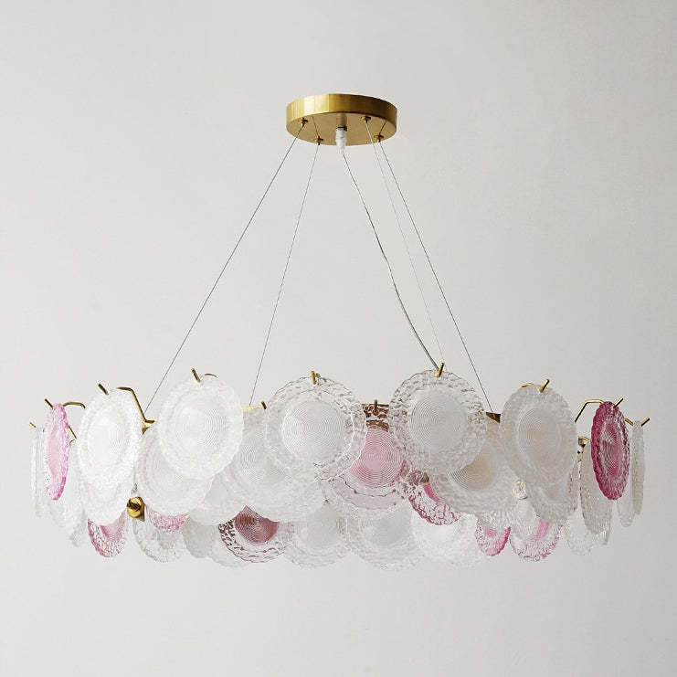 French Dome Pearl Iron Glass Chandelier