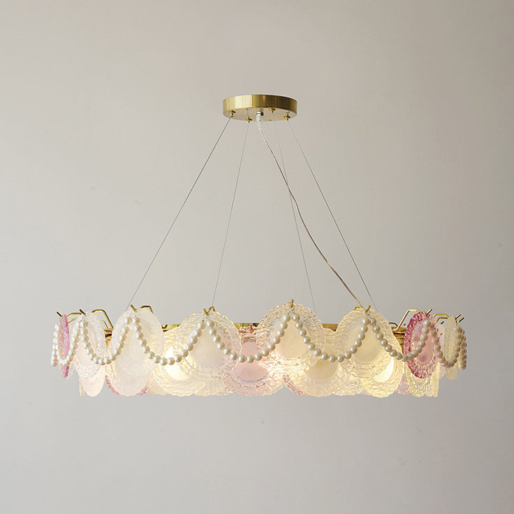 French Dome Pearl Iron Glass Chandelier