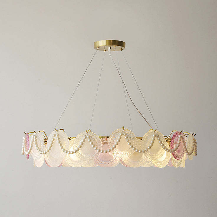 French Dome Pearl Iron Glass Chandelier